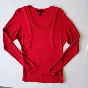 BCBG MAXAZRIA Red Long Sleeve Top‎ Womens XS Dolman Sleeve Stretch Bodycon Knit